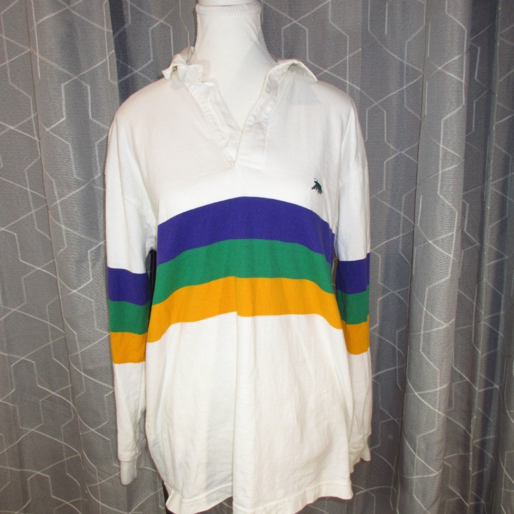 Perlis Striped Long Sleeve Polo Shirt Worn Once